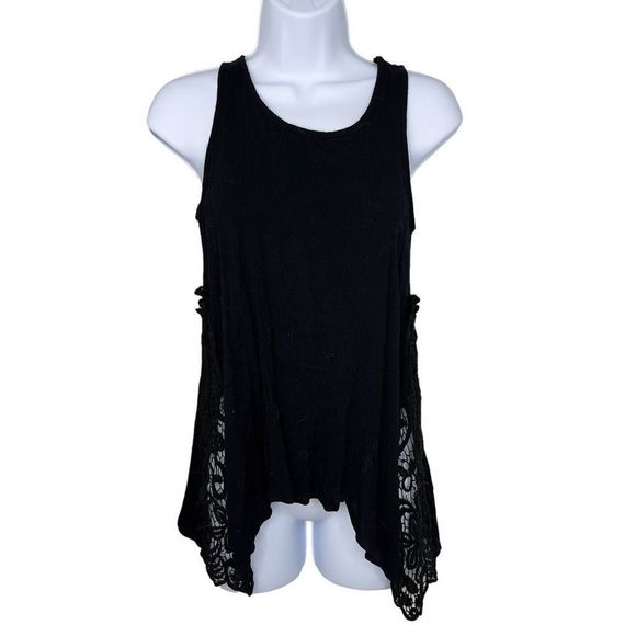 Promesa Tops - Promesa Free People Black Linen Tank Top w/ Lace Gussets - Women's Size S